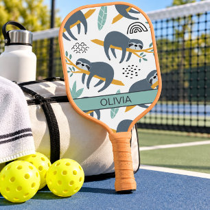 Süßes Faultier-Muster mit individuellem Namen Pickleball Schläger