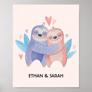 Süßes Faultier-Paar personalisierter Valentinstag Poster