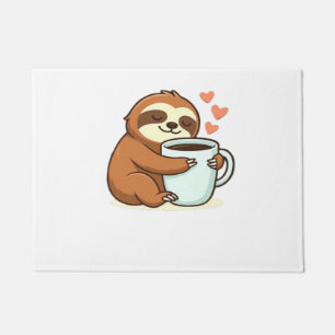 Süßes Faultier umarmt große Kaffeetasse Premium T- Fußmatte