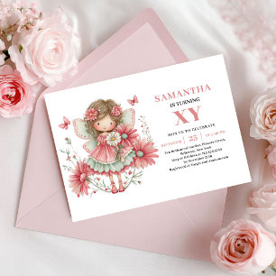 Süßes Feen-Mädchen 2. Geburtstag Rosa Blumen Einla Einladung
