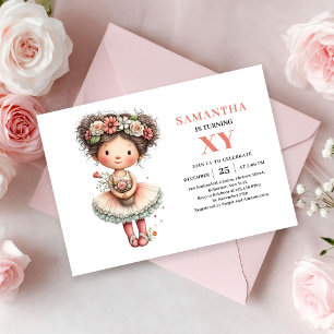 Süßes Feen-Mädchen 9. Geburtstag Pastell Rosa Einl Einladung