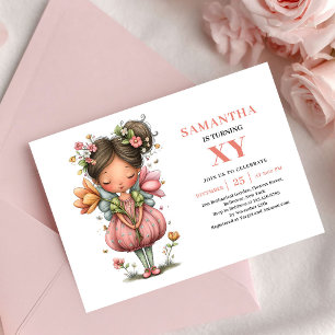 Süßes Feen-Mädchen Geburtstag Pastell Blumen Rosa Einladung