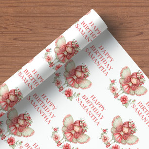 Süßes Feenmädchen 5. Geburtstag rosa Blumen Verpac Geschenkpapier