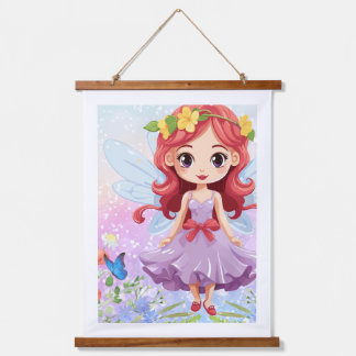 Süßes Feenmädchen Florales Wandhängeposter | Whims Wandteppich Mit Holzrahmen