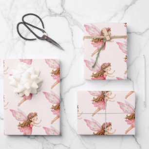 Süßes Feenmädchen im rosa Kleid mit wunderlicher M Geschenkpapier Set