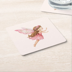 Süßes Feenmädchen im rosa Kleid Rechteckiger Pappuntersetzer