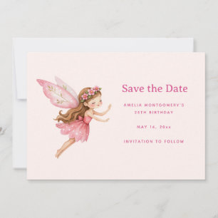 Süßes Feenmädchen im rosa Kleid Save The Date