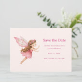 Süßes Feenmädchen im rosa Kleid Save The Date (Stehend Vorderseite)