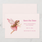 Süßes Feenmädchen im rosa Kleid Save The Date (Vorne/Hinten)