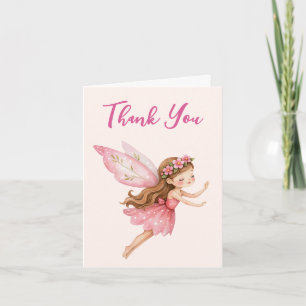 Süßes Feenmädchen im rosa Kleid, verspieltes Mädch Dankeskarte