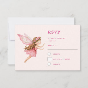 Süßes Feenmädchen im rosa Kleid, Whimsical RSVP Karte