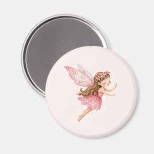 Süßes Feenmädchen in einem rosa Kleid - Fantasie Magnet