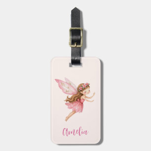 Süßes Feenmädchen in einem rosa Kleid, verspieltes Gepäckanhänger
