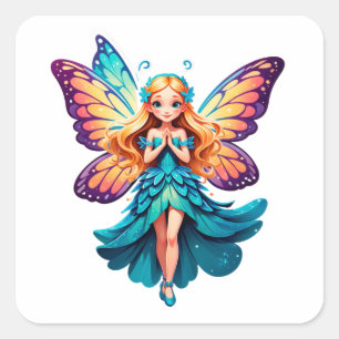 ⭐ Süßes Feenmädchen mit Schmetterlingsflügeln 🦋 Quadratischer Aufkleber