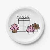 Süßes Feiern Cupcake und Geschenkboxen Pappteller (Vorderseite)