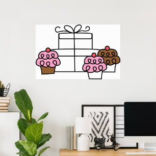 Süßes Feiern Cupcake und Geschenkboxen Poster