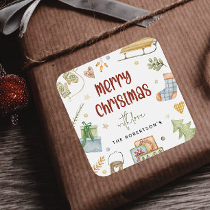 Süßes Festliches Frohe Weihnachten Geschenk Quadratischer Aufkleber