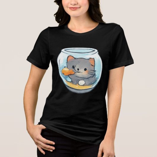 Süßes Fischglas-Kätzchen Tri-Blend Shirt (Vorderseite)