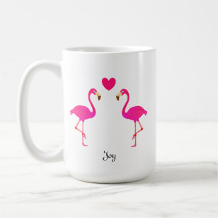 Süßes Flamingo-Paar, Herz & Kalligrafie Kaffeetasse
