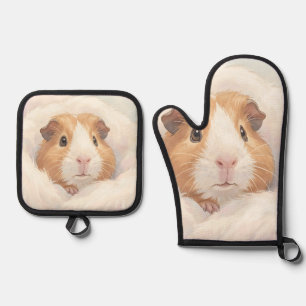Süßes flauschiges Meerschweinchen-Porträt Ofenhandschuh & Topflappen-Set