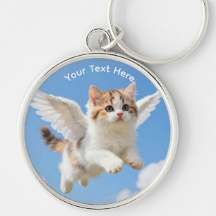 Süßes fliegendes Kätzchen Calico Tabby Blauer Himm Schlüsselanhänger