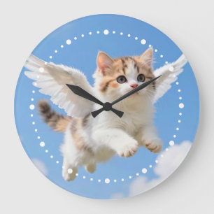 Süßes fliegendes Kätzchen Dreifarbiges Tigerchen B Große Wanduhr