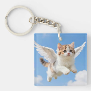 Süßes fliegendes Kätzchen Dreifarbiges Tigerchen B Schlüsselanhänger