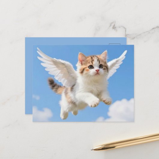 Süßes fliegendes Kätzchen Postkarte (Vorderseite/Rückseite Beispiel)