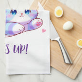 Süßes fliegendes Lavendel-Kätzchen Kawaii Geschirrtuch (Viertel Falte)