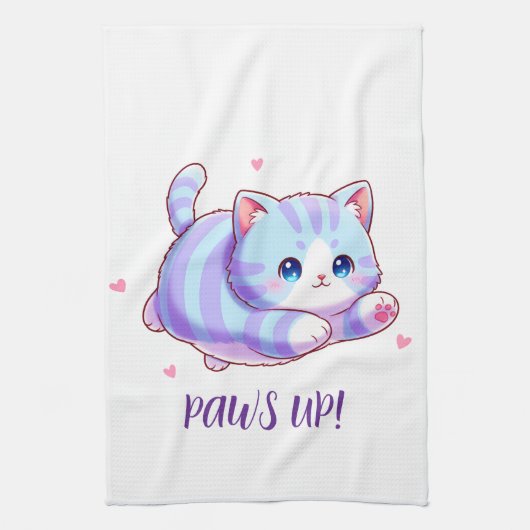 Süßes fliegendes Lavendel-Kätzchen Kawaii Geschirrtuch (Vertikal)