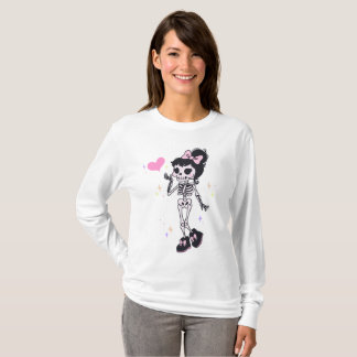 Süßes Flirt Mädchen Skelett Halloween Langarmshirt T-Shirt