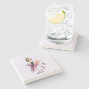 Süßes, Flirtendes Mädchen in einem Martini-Glas Steinuntersetzer