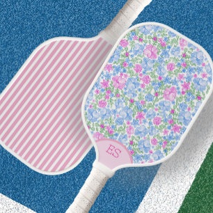 Süßes florales blaues und gestreiftes rosa Pickleb Pickleball Schläger