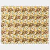 Süßes florales Faultier-Muster Fleecedecke (Vorderseite (Horizontal))