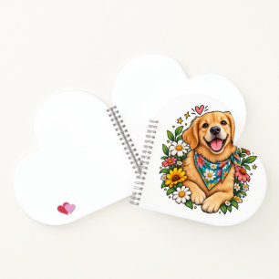 Süßes florales Golden Retriever-Digitaldesign mit Notizblock