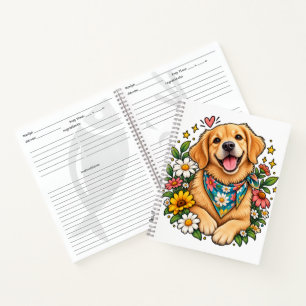 Süßes florales Golden Retriever-Digitaldesign mit Notizblock