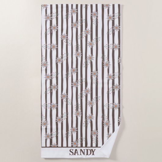 süßes florales Monogramm Name Strandtuch (Vorderseite)