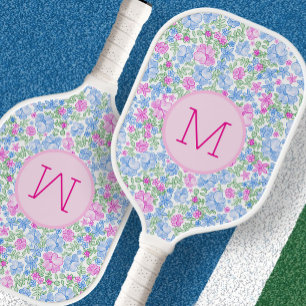 Süßes florales personalisiertes Monogramm Rosa und Pickleball Schläger