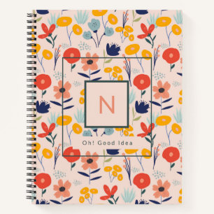 Süßes florales Rosa Muster Monogramm Notizblock