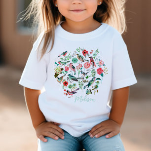 Süßes florales Vogel-Botanik-Muster T-Shirt