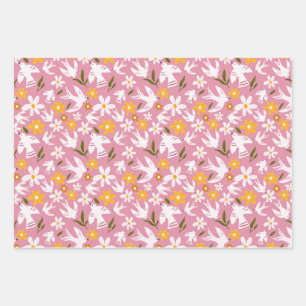 Süßes florales Vogel-Nahtlosmuster Geschenkpapier Set