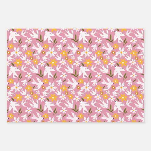 Süßes florales Vogel-Nahtlosmuster Geschenkpapier Set (Vorderseite)
