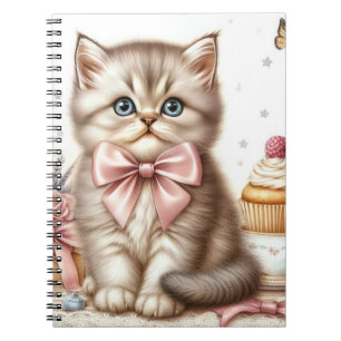 SÜßes FLUFFIGES KÄTZCHEN MIT SCHLEIFEN & CUPCAKES Notizblock