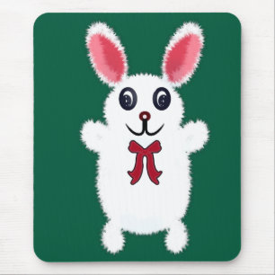 Süßes Fluffiges Weißes Kaninchen mit Roter Schleif Mousepad