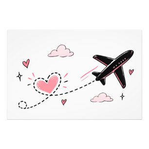 Süßes Flugzeug Herz Weg Poster Minimalistischer
