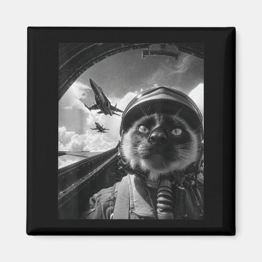 Süßes Flugzeug Katze Jet Pilot Selfie Siamese Kämp Magnet (Vorne)