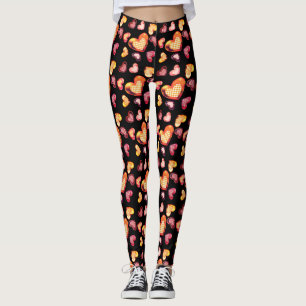 Süßes Folien-Textur-Herz-Karo-Muster Schwarz Leggings