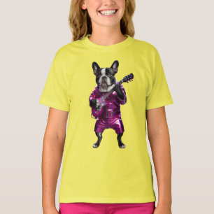 Süßes Französische-Bulldogge-Rockstar-Kinder-T-Shi T-Shirt
