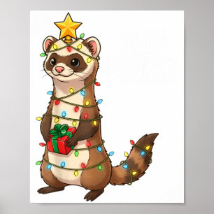 Süßes Frettchen eingewickelt in Weihnachtslichter  Poster