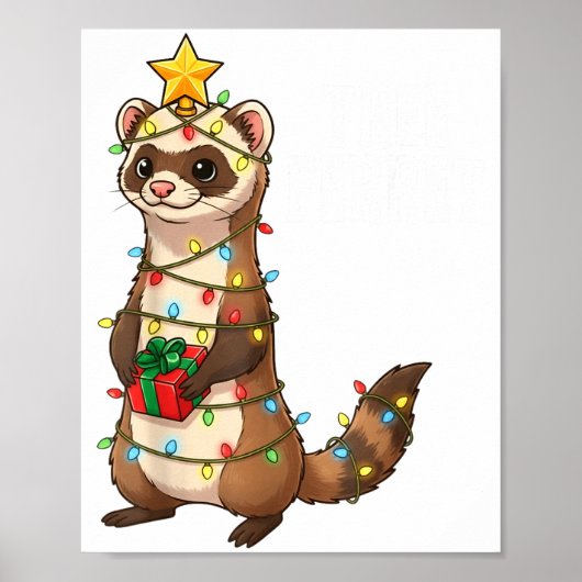 Süßes Frettchen eingewickelt in Weihnachtslichter Poster (Vorne)